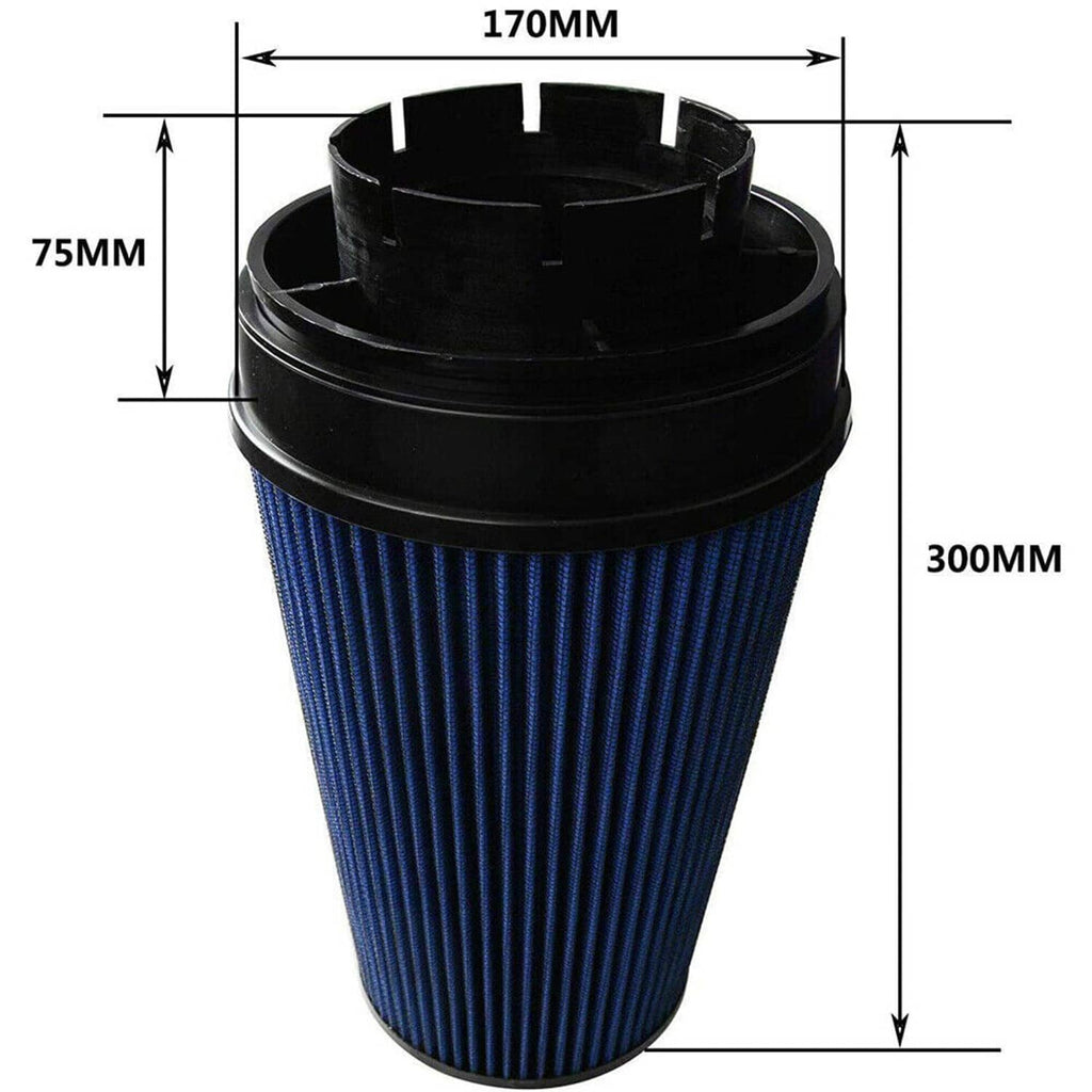 Blue cone air filter element for 4-inch cold air intake kit with black top shroud