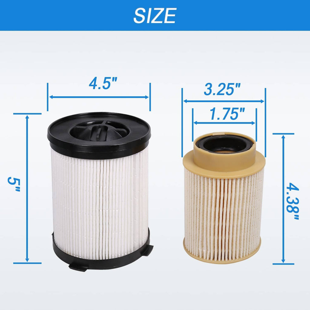 Pair of fuel filter cartridges, white and beige with black housings and circular seals