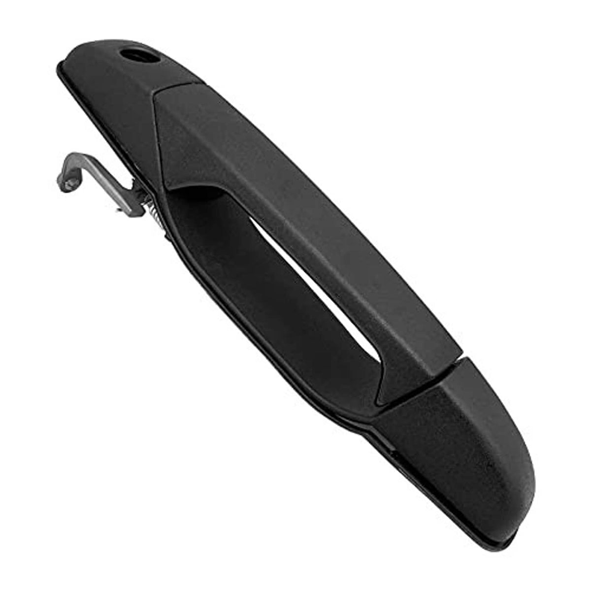 Black exterior front driver-side door handle with raised pull lever