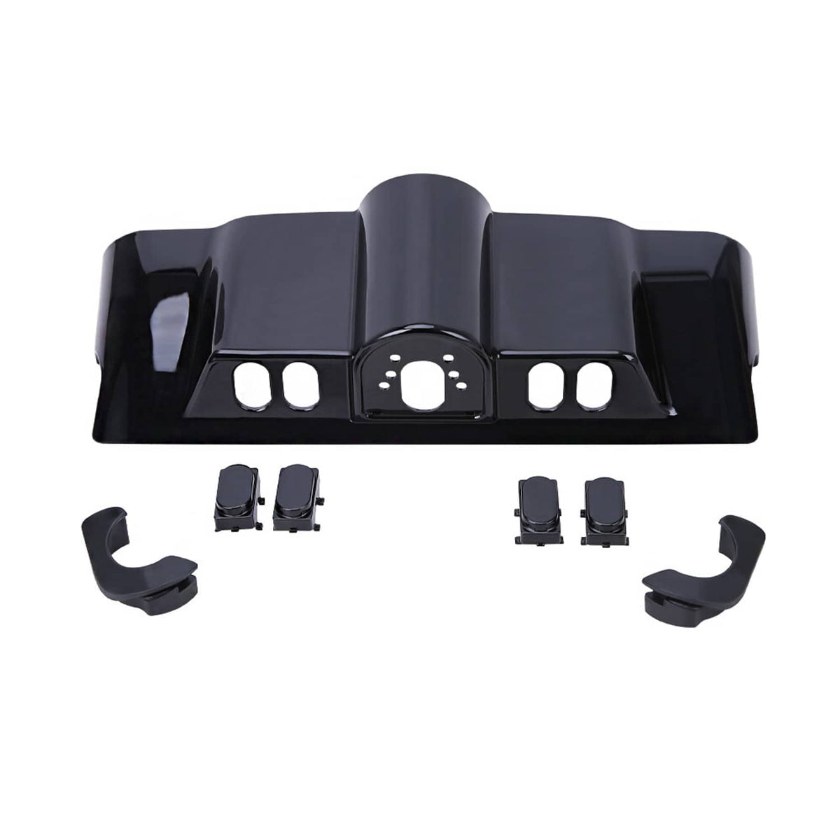 Black inner fairing switch cap panel set with two side brackets and three curved inserts