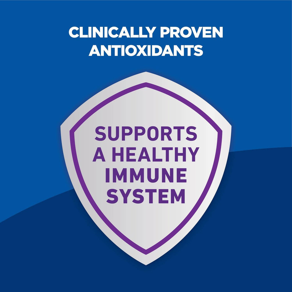 Clinically proven antioxidants badge supporting a healthy immune system label