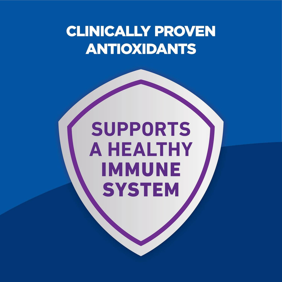 Clinically proven antioxidants badge supporting a healthy immune system label