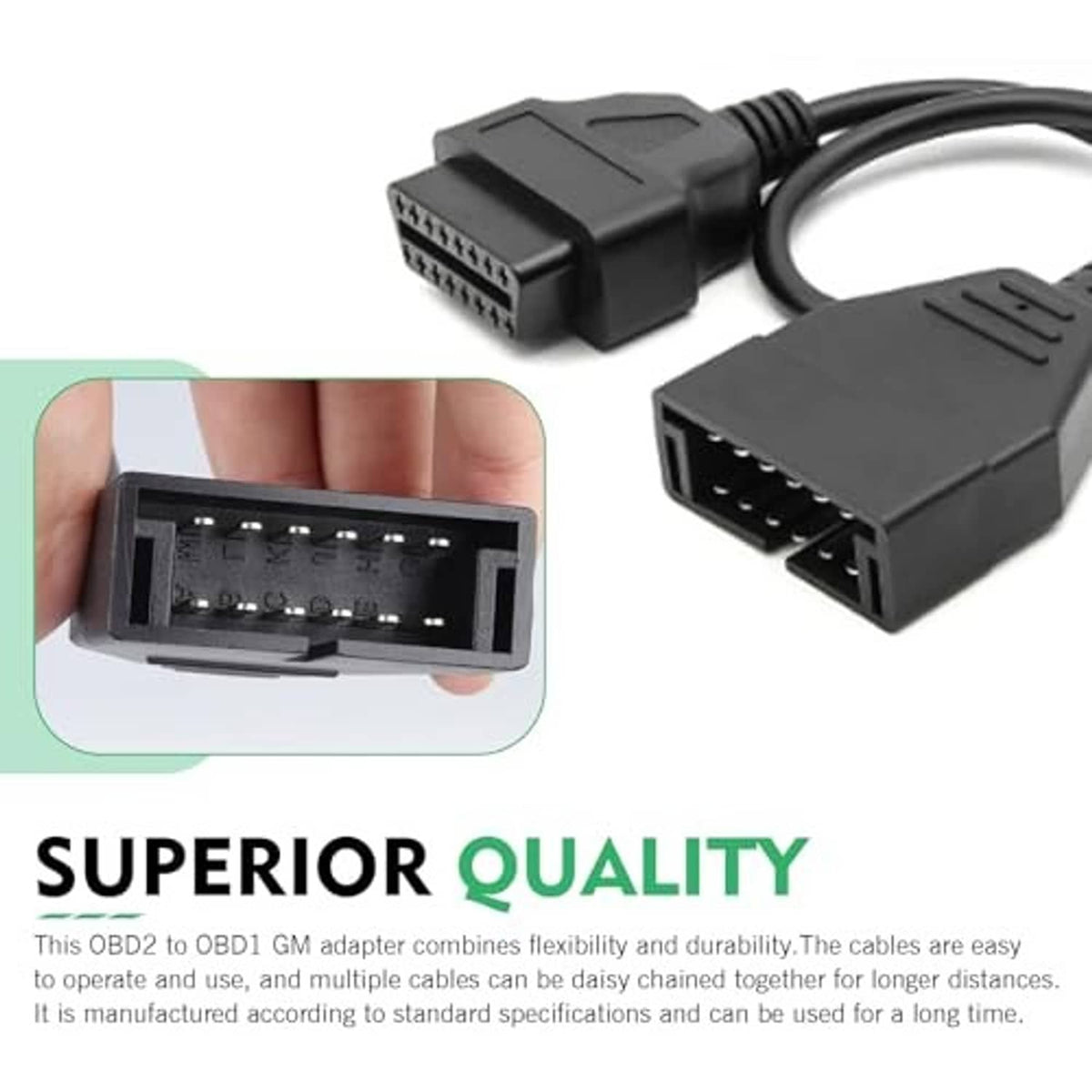 Close-up of OBD adapter cable plugs with visible multi-pin sockets and connector ends