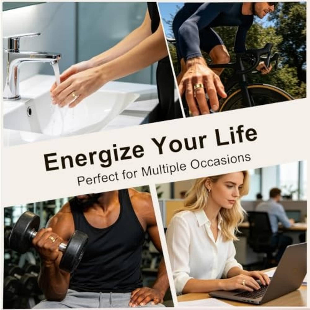 Gold TPU ring cover on finger, slim open band with side cutout