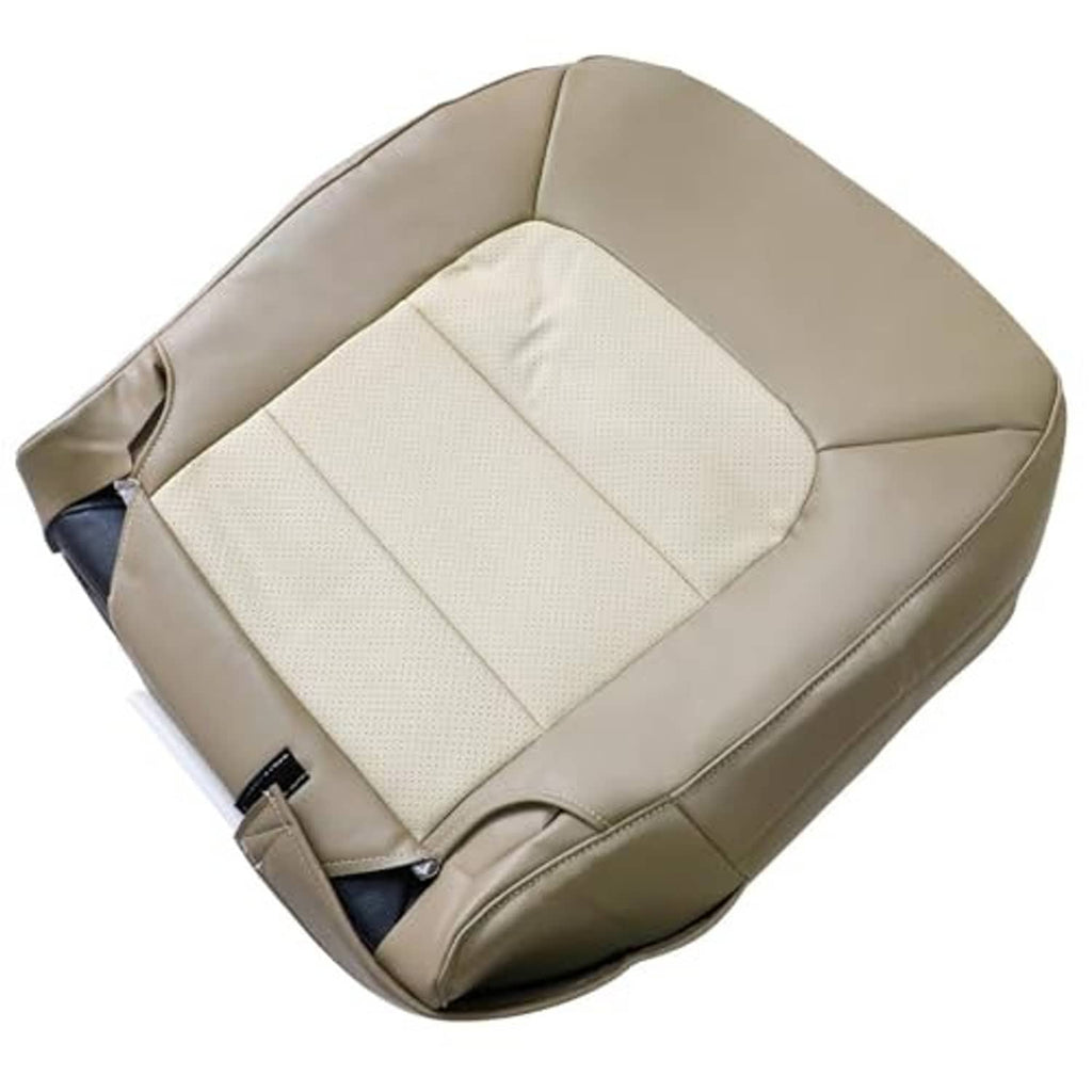 Tan two-tone replacement seat cover bottom with textured center panel and anchor straps.