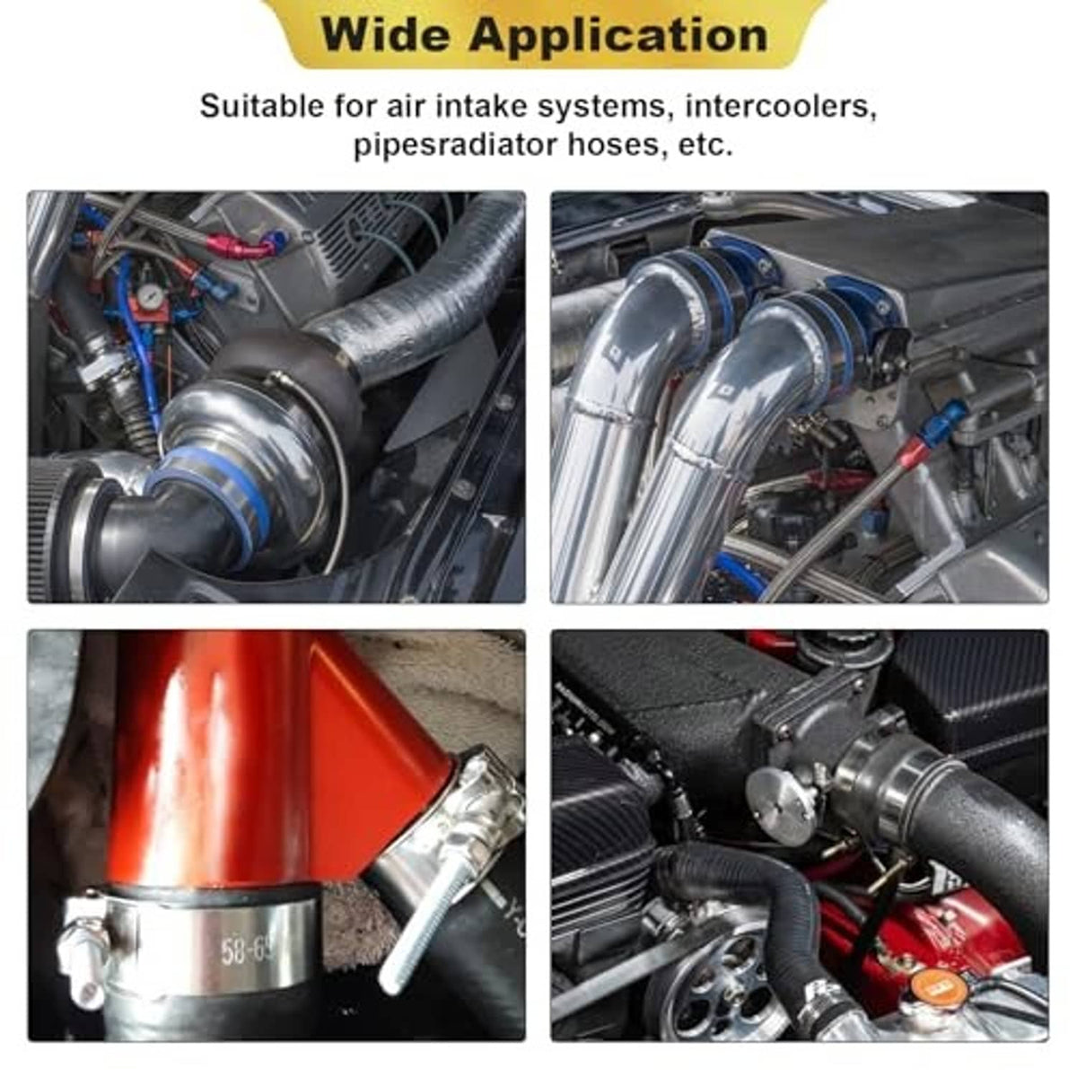 T-bolt hose clamp installed on an automotive intake hose in an engine bay