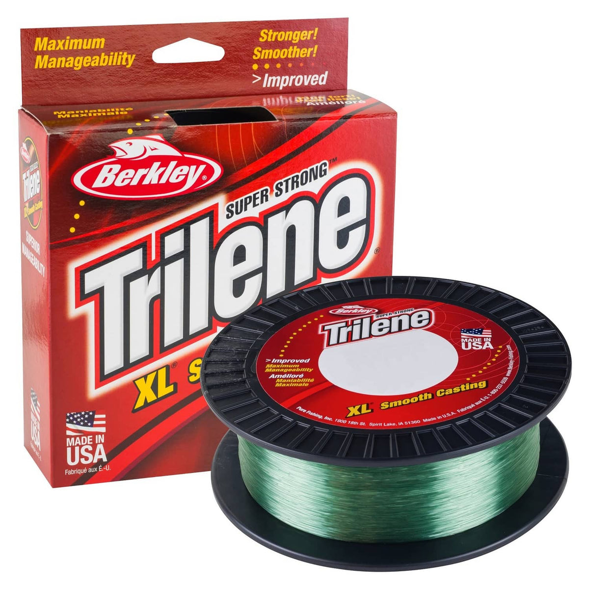 Berkley Trilene XL green monofilament fishing line on black spool