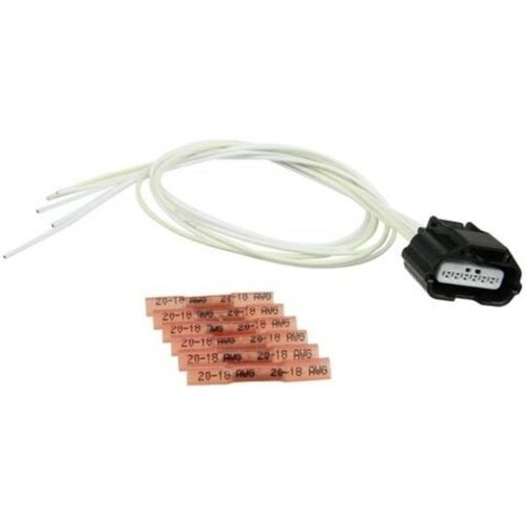 Wiring pigtail harness with black connector plug, bundled light wires, and label strips