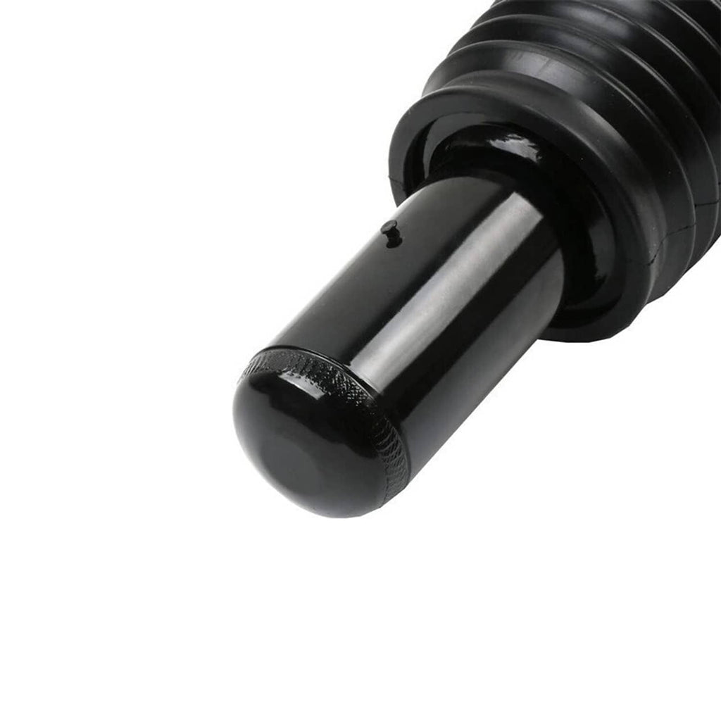 Air suspension strut body end view with black bellows and smooth shock rod tip