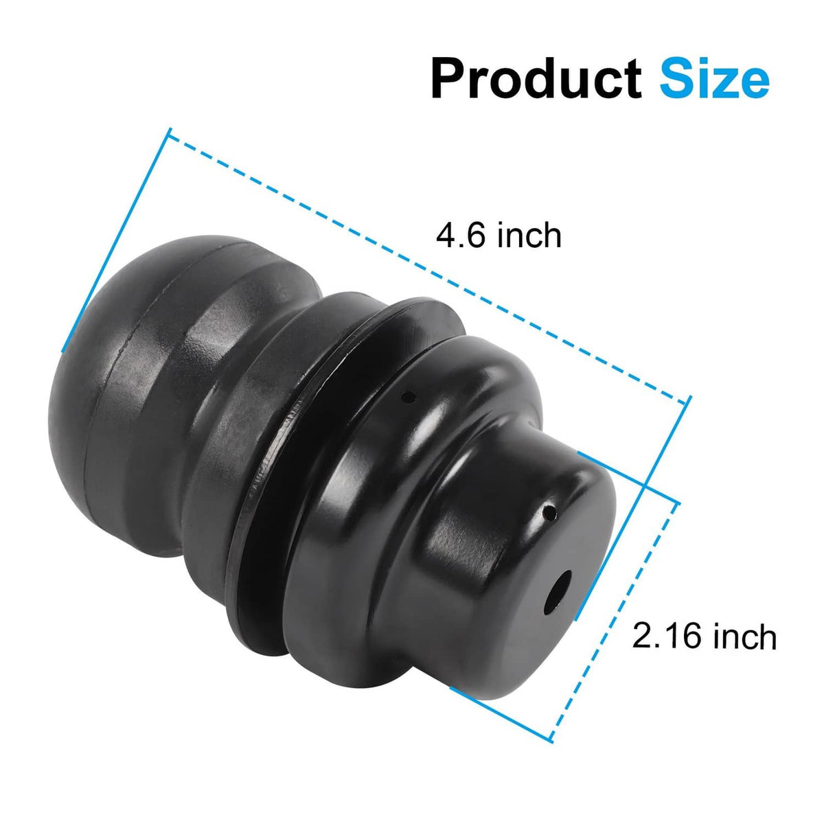 Black rubber shock bump stop pair with side ridges and mounting holes