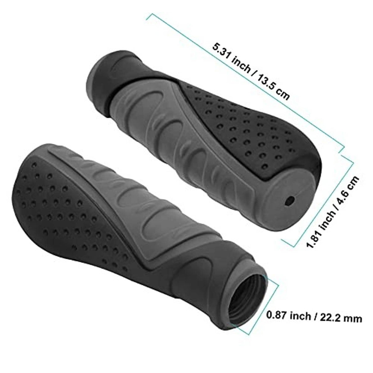 Black rubber handlebar grips, perforated dot surface, ribbed comfort section, open ends