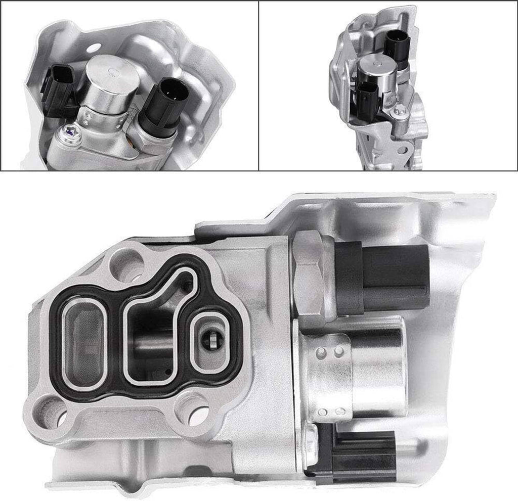 Solenoid spool valve with gasket, side view of silver housing and black connector