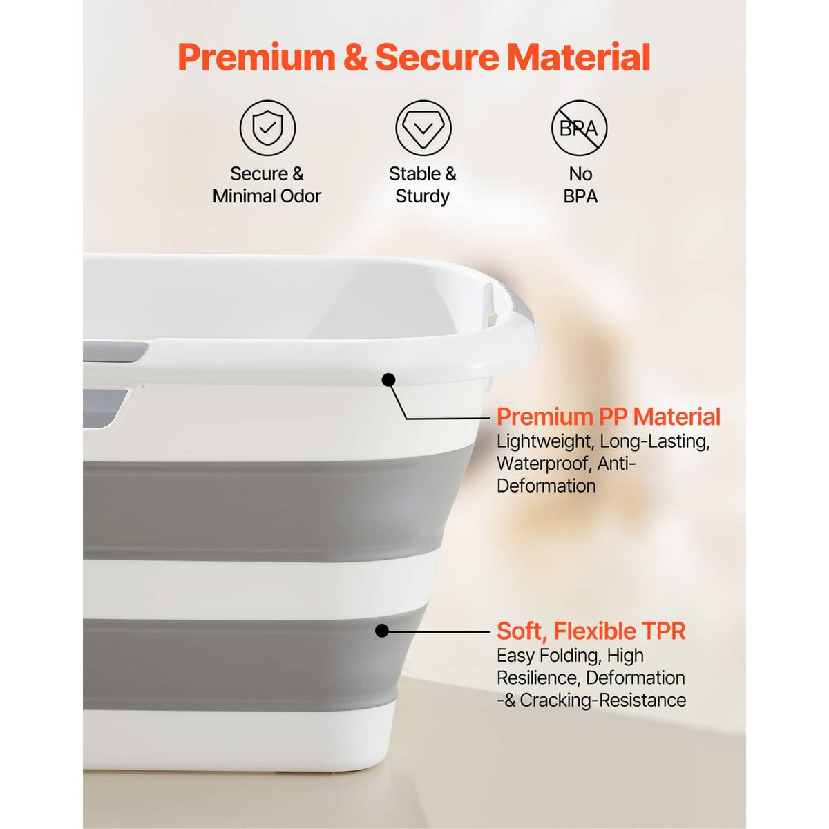 Gray and white collapsible pet bath tub with side wall detail and foldable rim