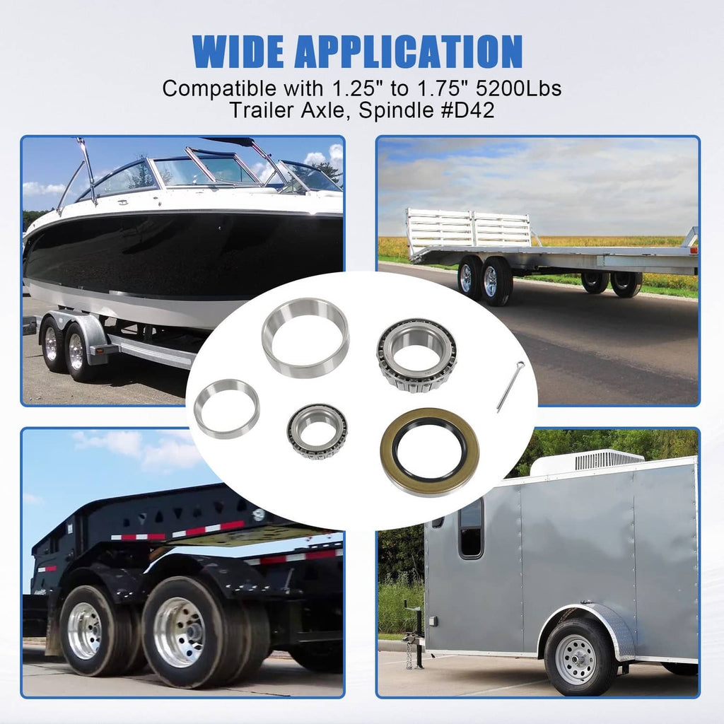 Wheel bearing axle kit parts arranged for installation, including bearings, races, seal, and pin