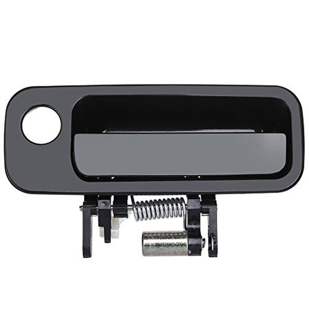 Black exterior door handle component with spring latch and mounting hardware