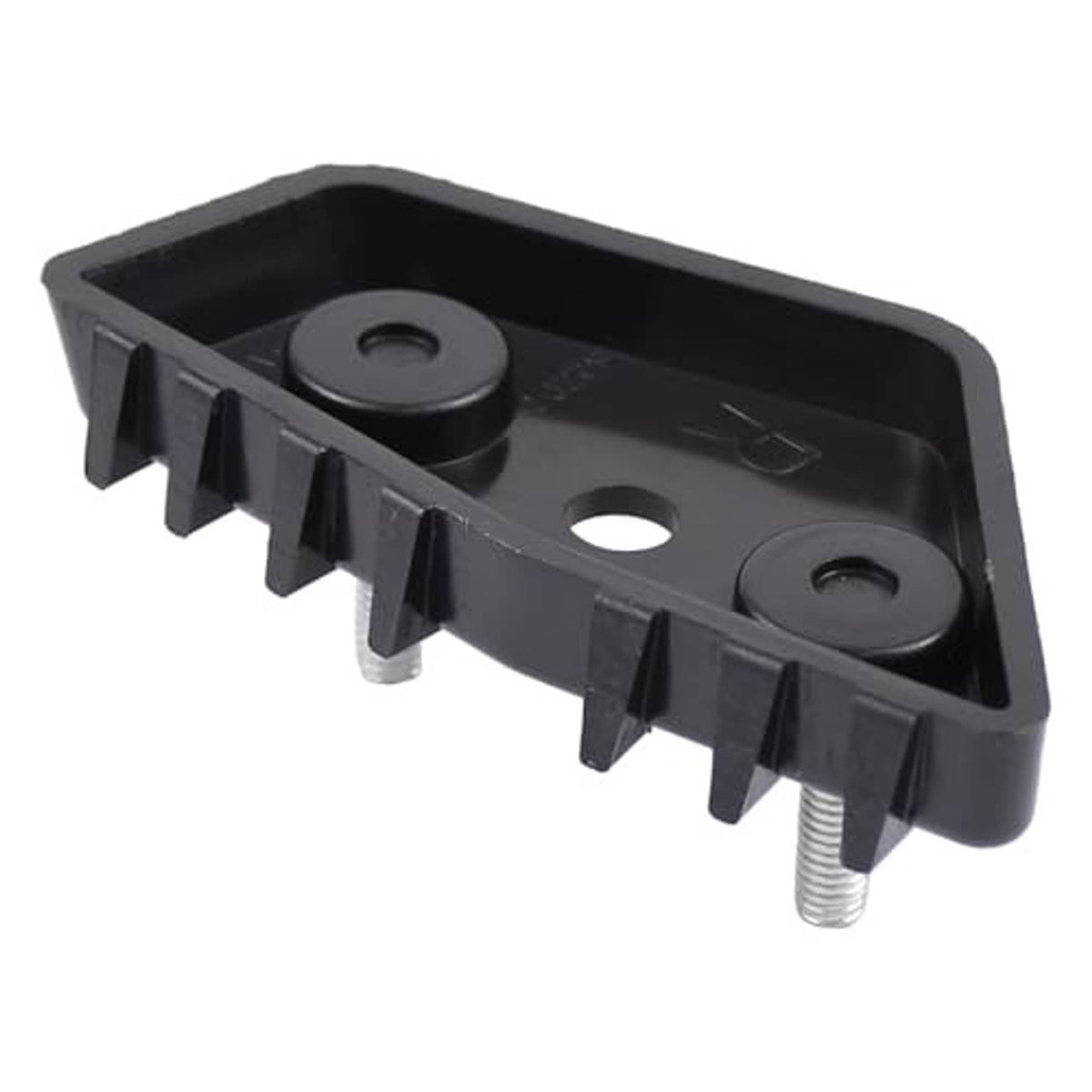 Front bumper support bracket, black plastic with two top round pads and one threaded bolt