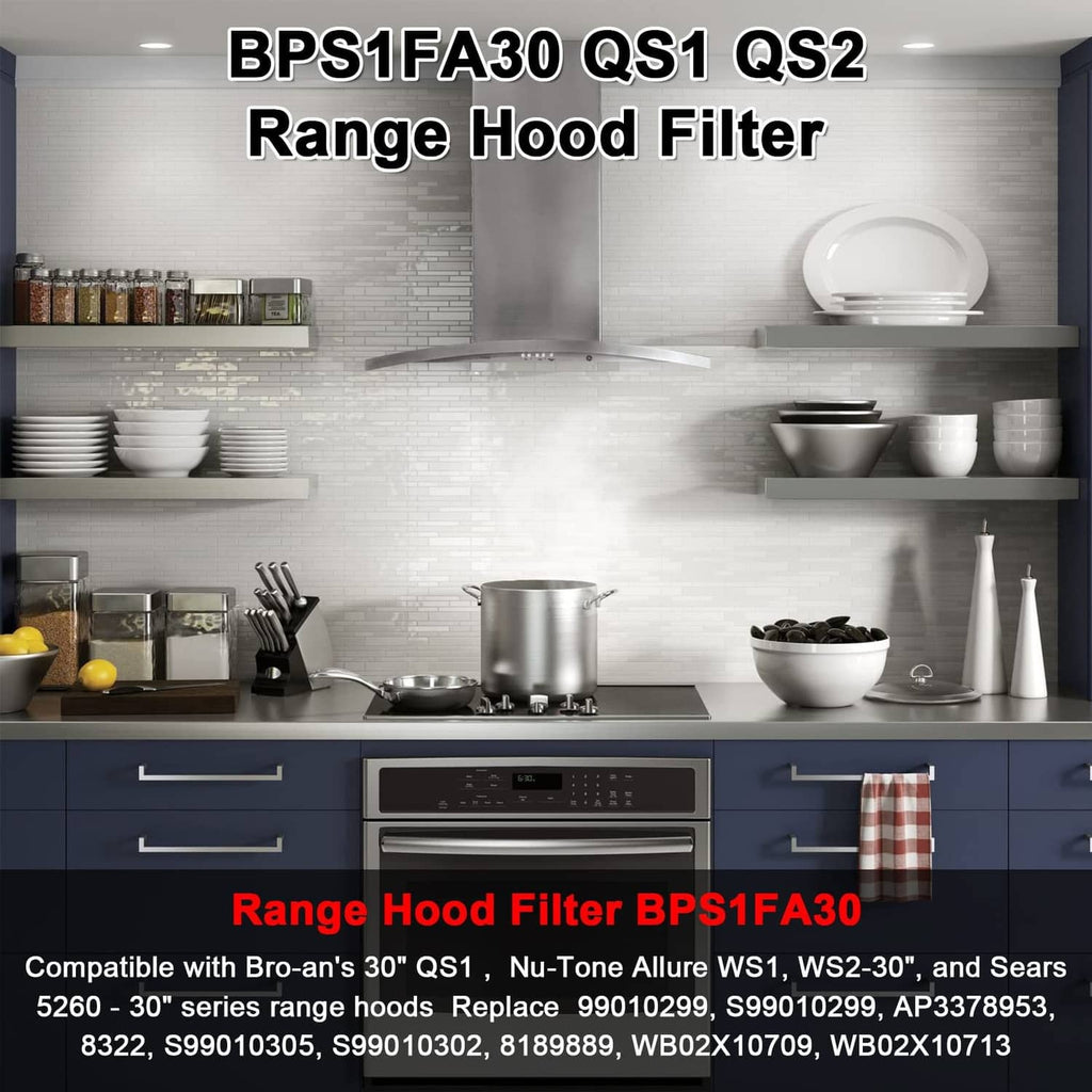 Range hood grease filter for QS1/QS2 with two silver mesh panels