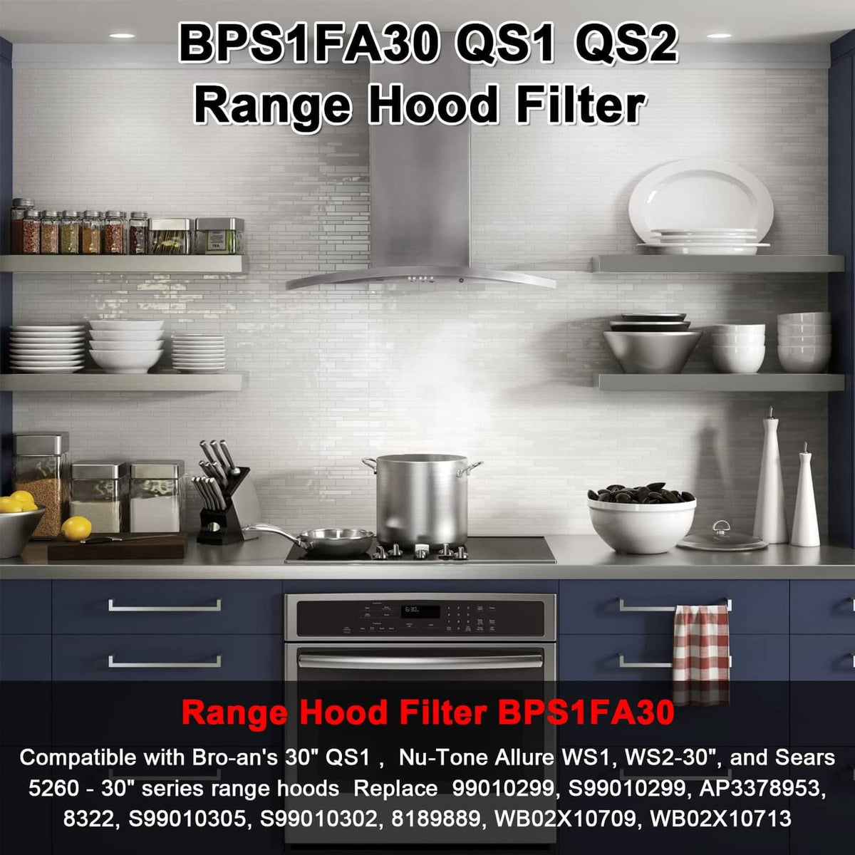 Range hood grease filter for QS1/QS2 with two silver mesh panels