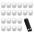 Set of silver wheel lug nut covers with hex bolt-cap shape, 19 mm hex