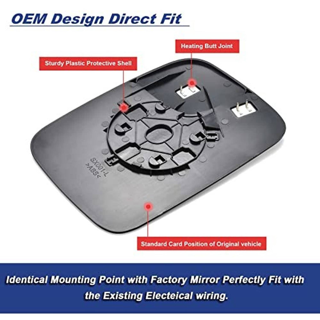 Heated left driver side mirror glass back plate with mounting points and clips