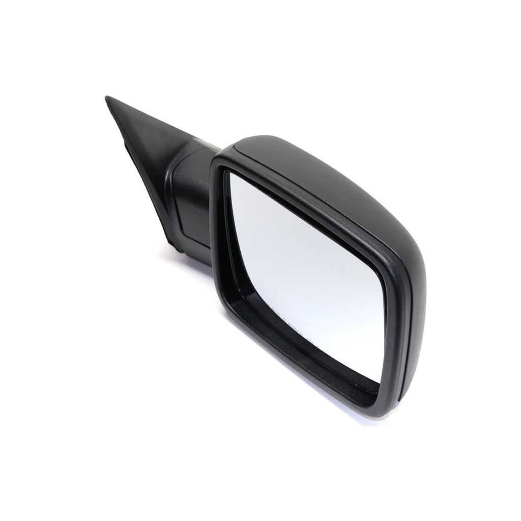 Black side mirror with curved housing and clear outer glass frame