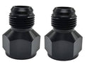 Pair of black AN10 female to AN6 male flare reducer adapters, hex body and threads
