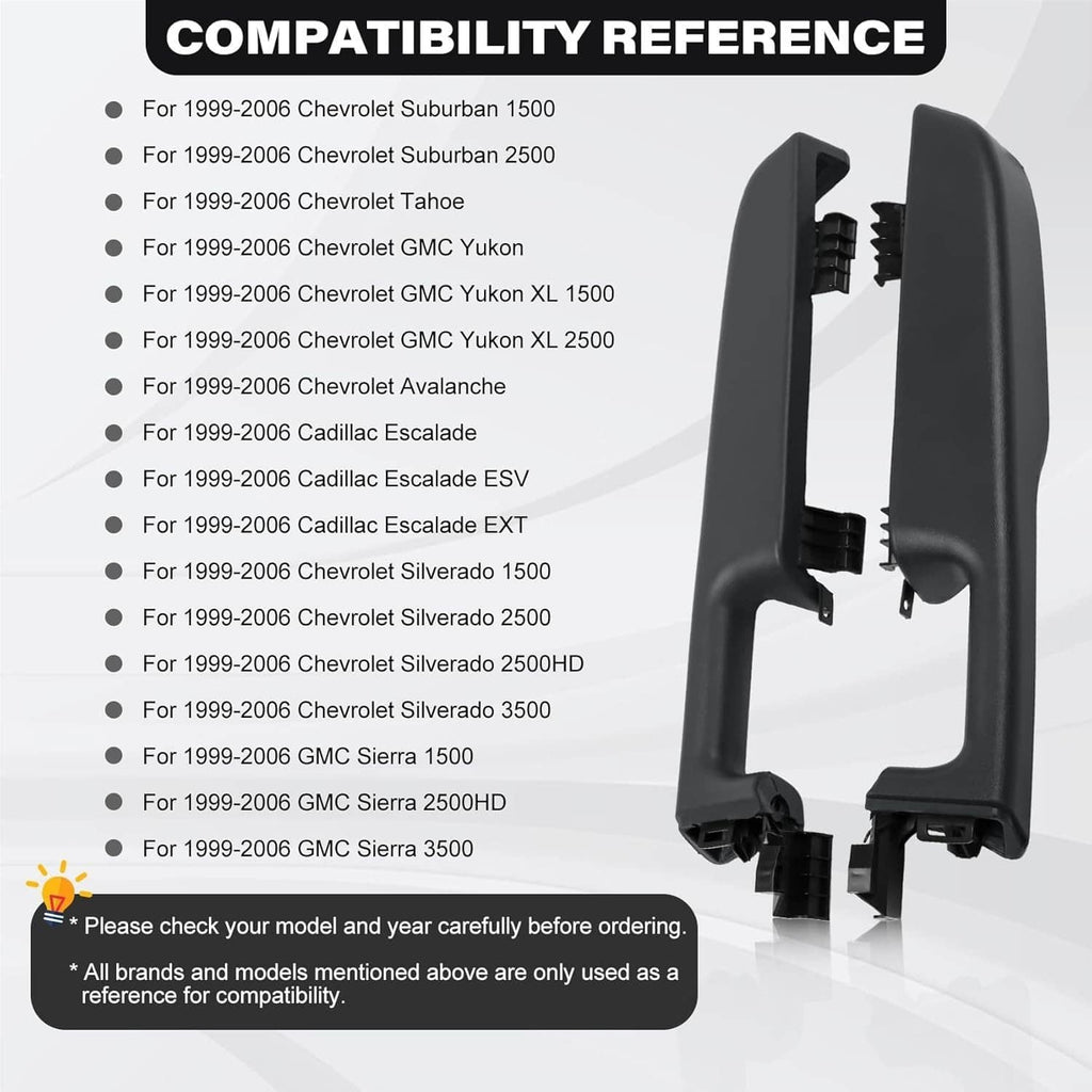 Front door armrest handle pair, black plastic brackets and mounting points