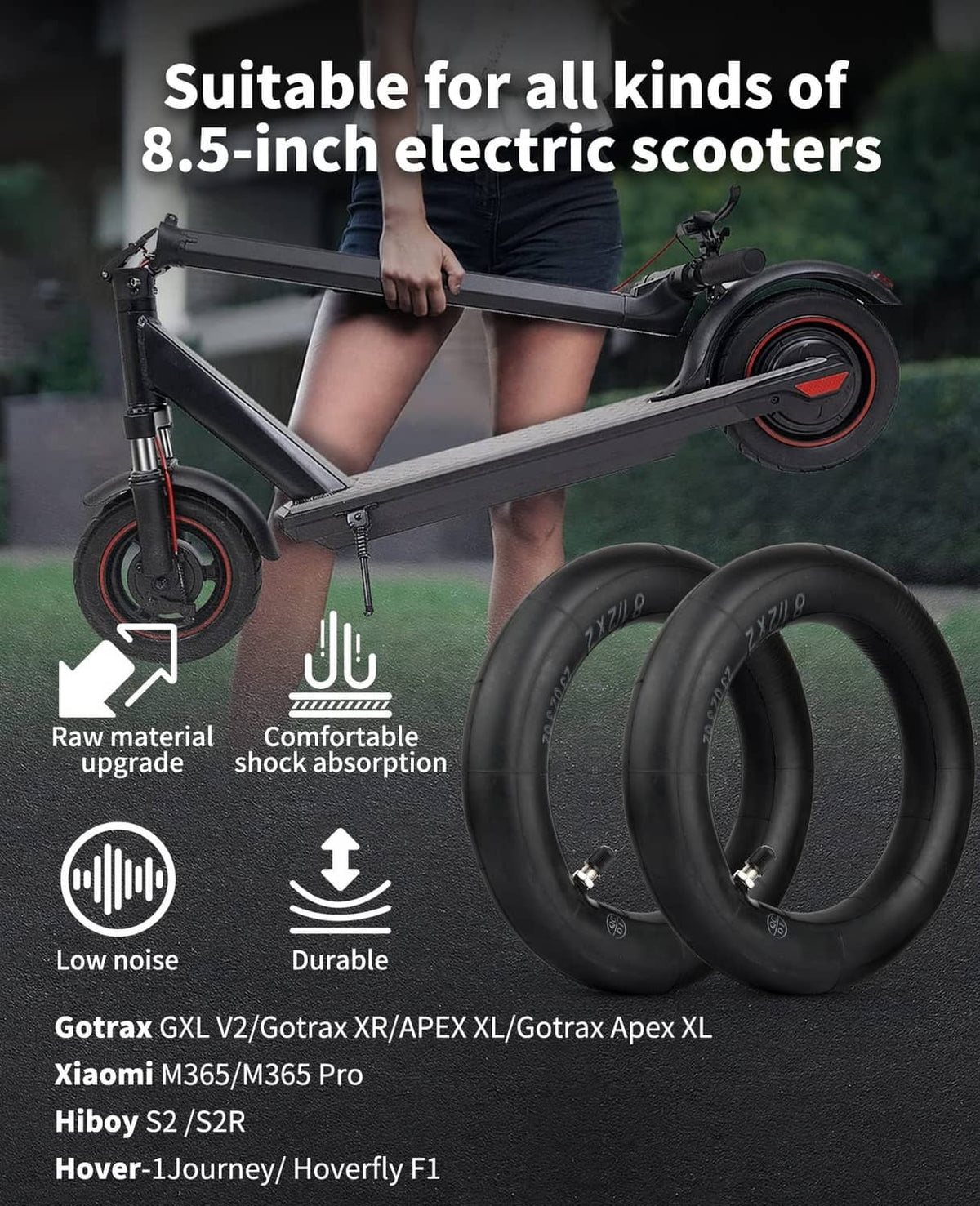 Black 8.5-inch electric scooter inner tubes with visible valve stem