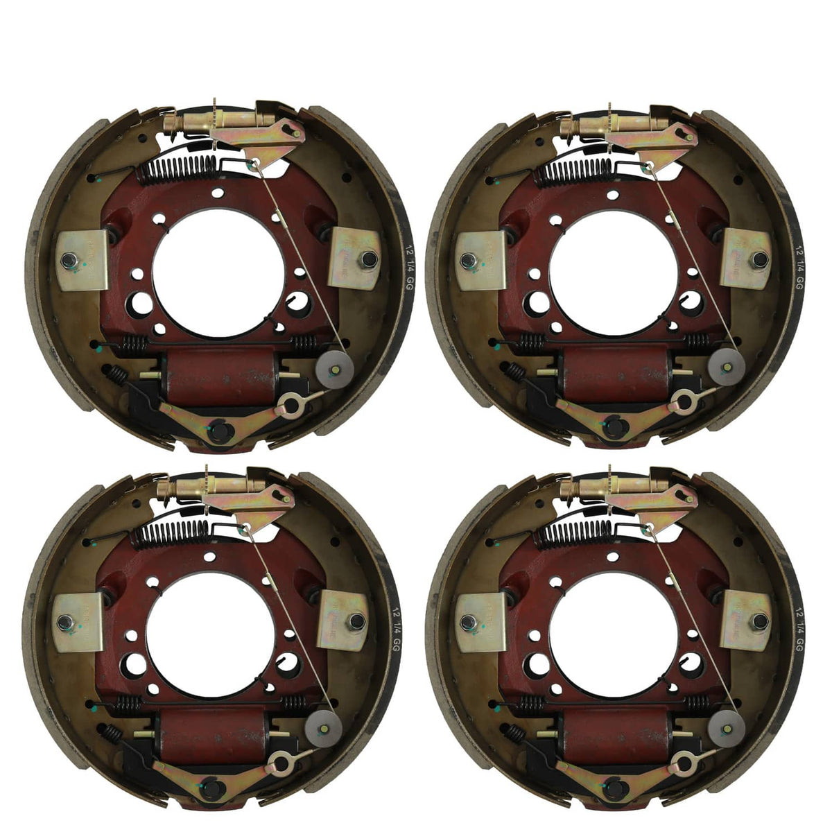 Hydraulic trailer brake drum assembly, four-piece set with rust-colored backing plate