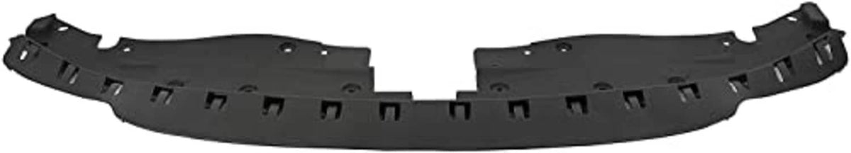 Black radiator support cover panel with front mounting tabs and vent openings