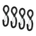 Black rubber S hook with latch, steel body and spring clip for ratchet straps