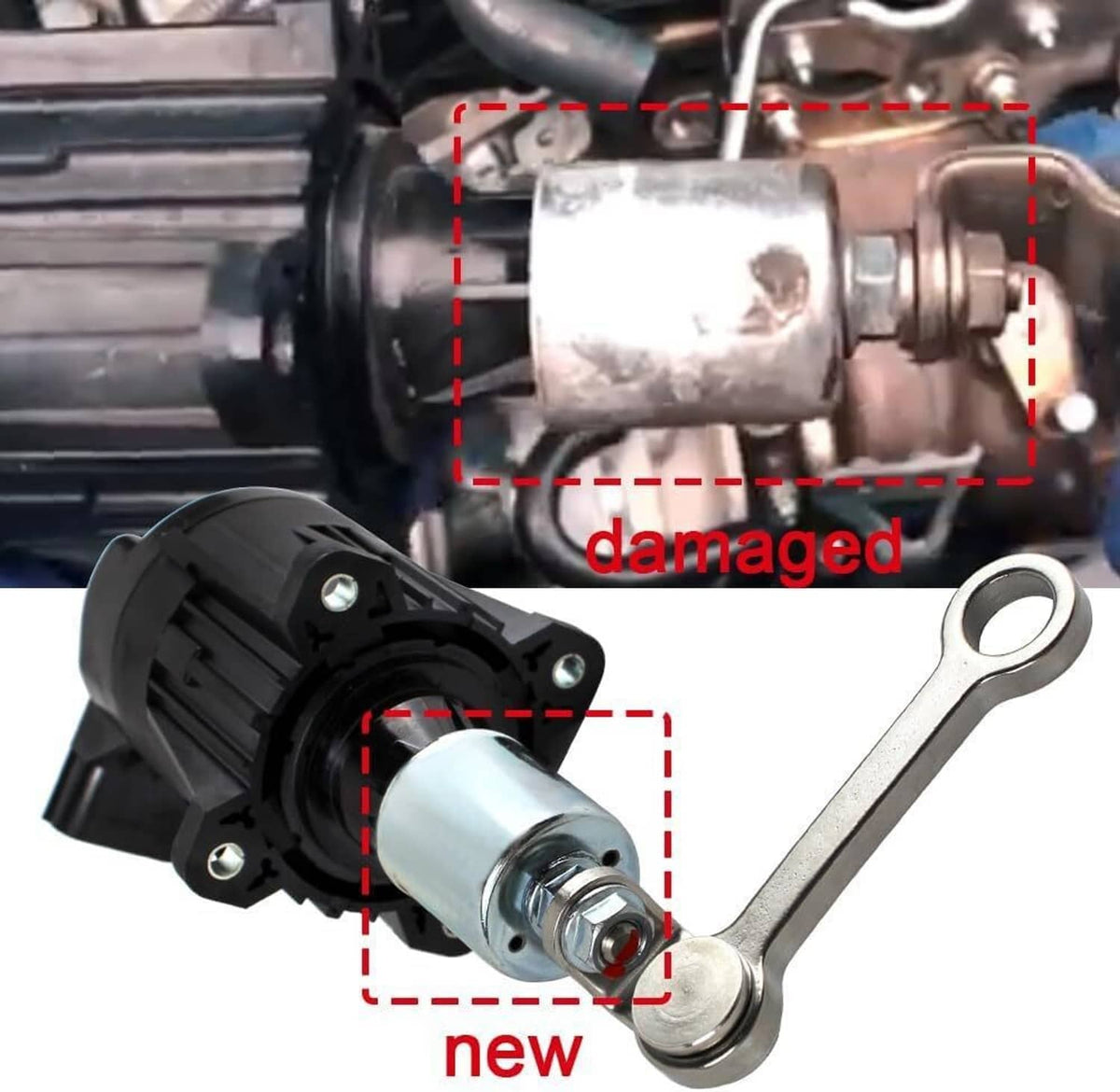 Wastegate valve actuator solenoid with metal lever and electrical plug