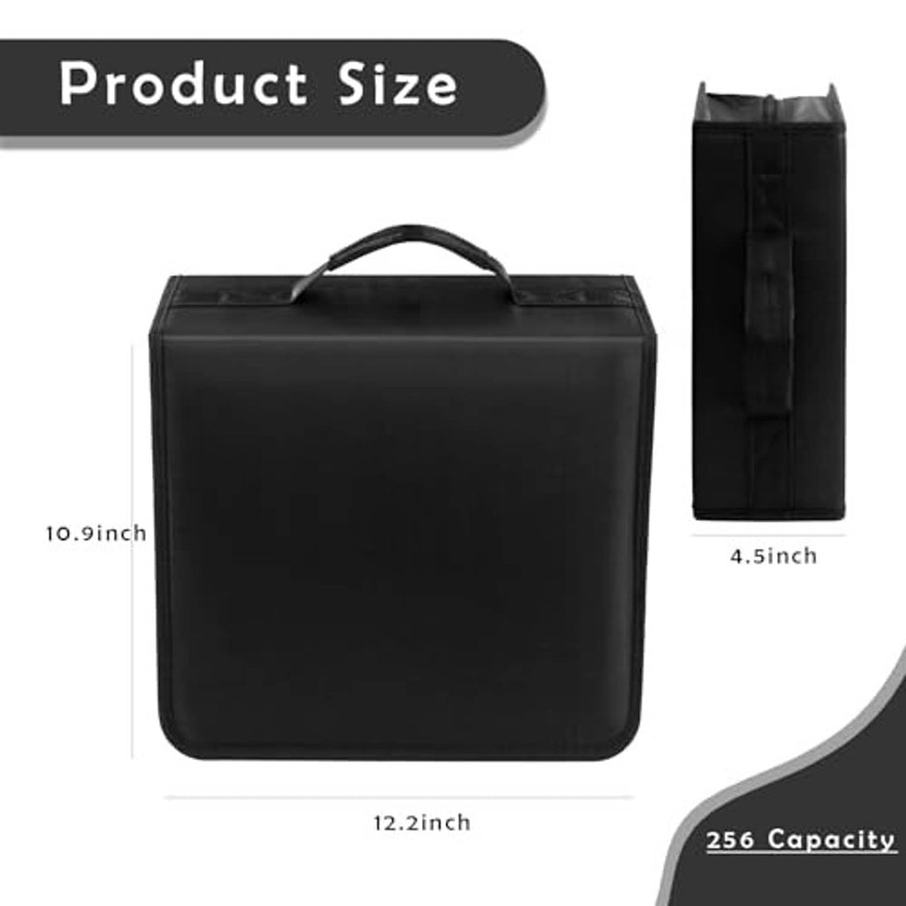 Black DVD/CD storage case binder with carry handle and side pocket