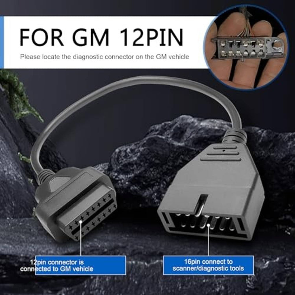OBD1 to OBD2 adapter cable with 12-pin and 16-pin connectors on lead