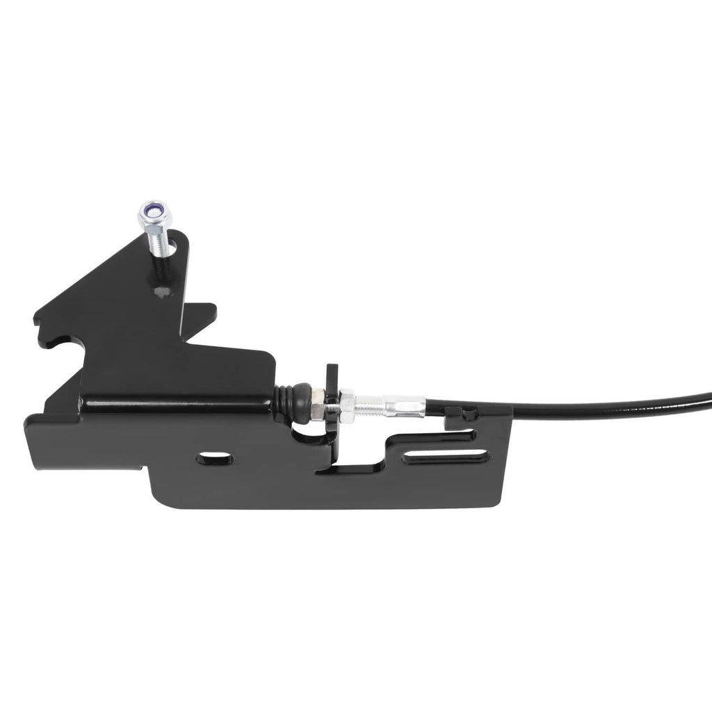 Black chute blocker latch assembly with lever arm and pin-style mounting hardware