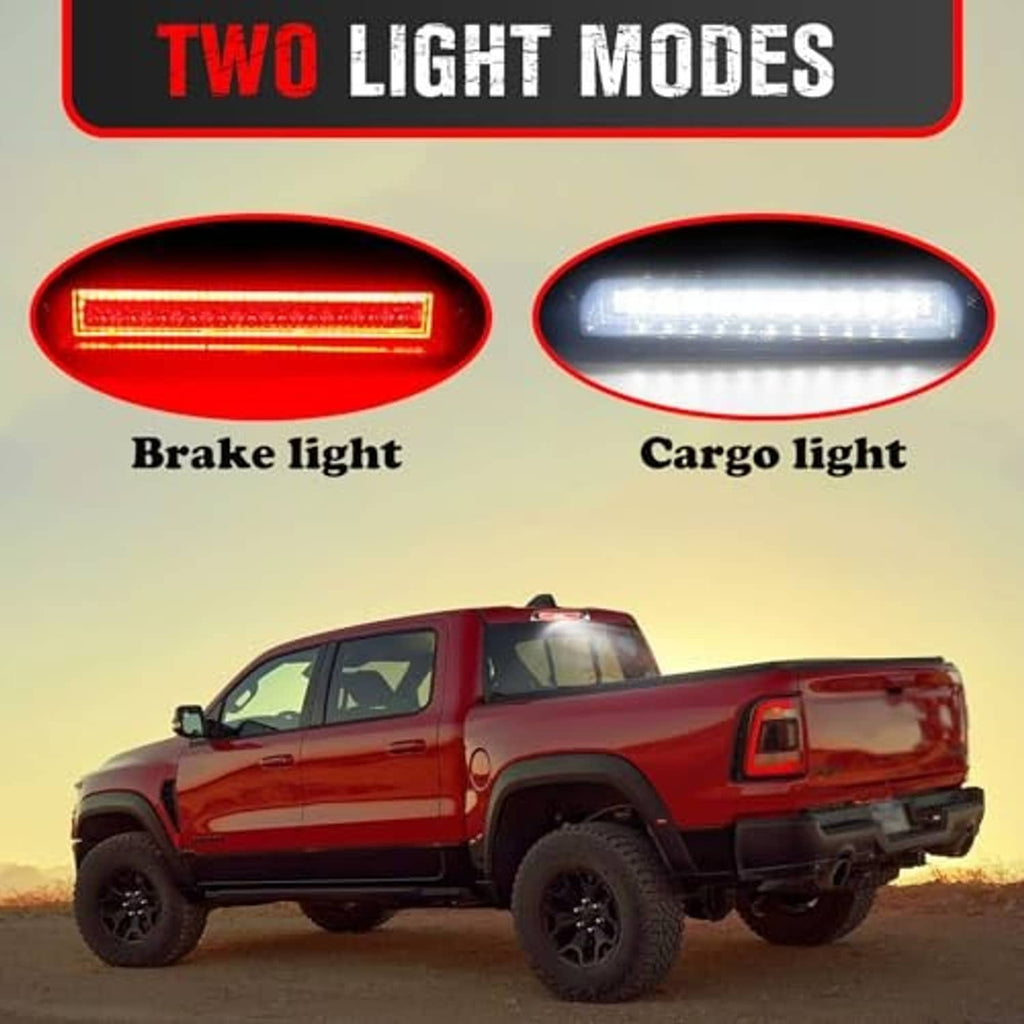 LED light modes showing red brake light strip and white cargo light strip