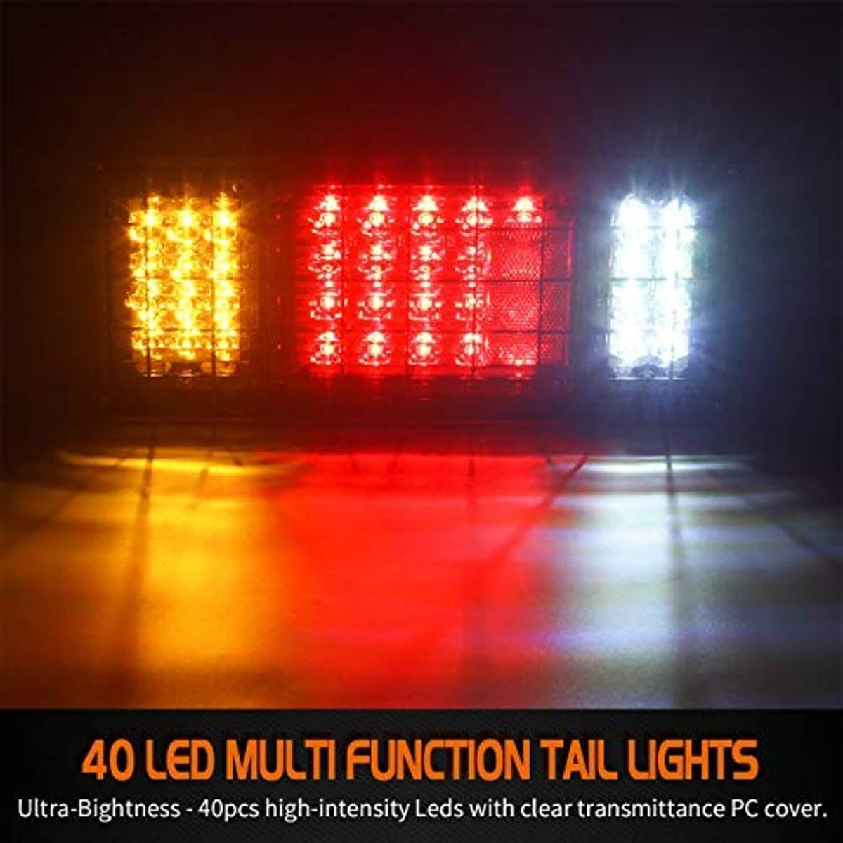 LED truck tail light bar glowing amber, red, and white light modes