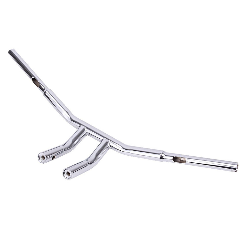 Chrome drag T-bar handlebar with mounting holes and curved crossbar section