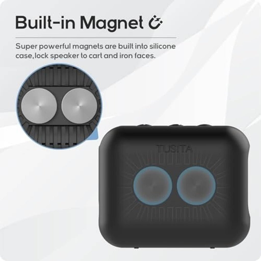 Dark silicone speaker case with built-in magnet area inside