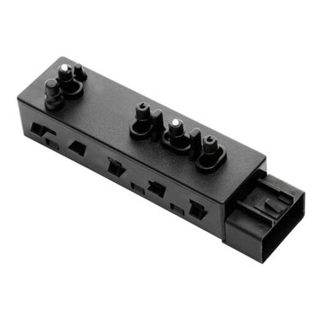 Power seat control switch with black panel and rocker knob buttons, mounting plug connector
