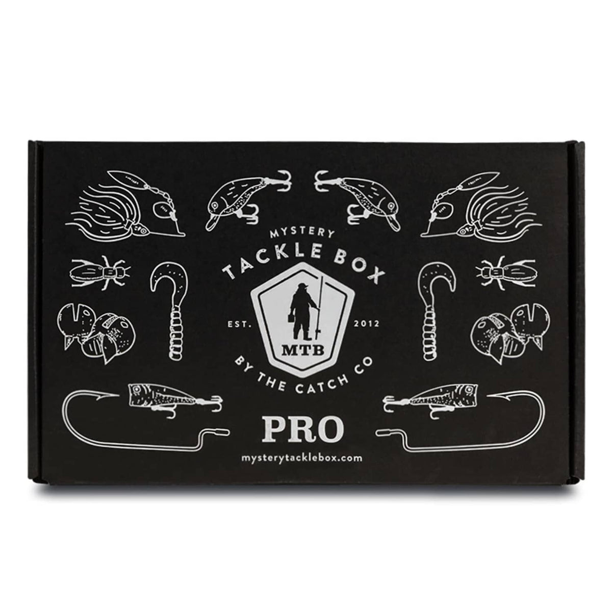 Mystery Tackle Box Pro kit black box with white “PRO” and lure icons