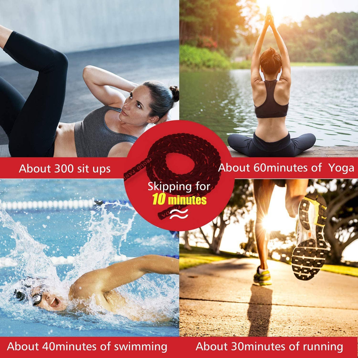 Weighted adult skipping rope used for cardio, yoga, swimming, and running workouts.