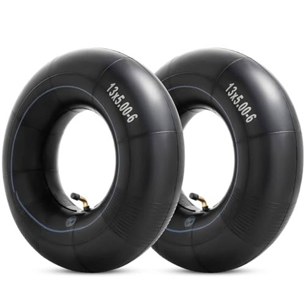Pair of black inner tubes, 13x5.00-6 size, with two valve stems