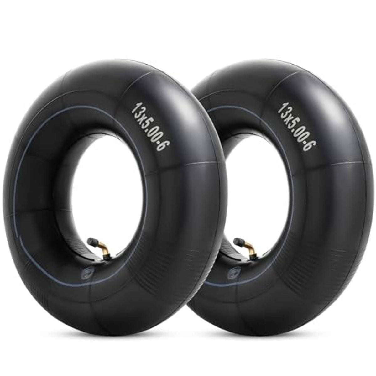 Pair of black inner tubes, 13x5.00-6 size, with two valve stems