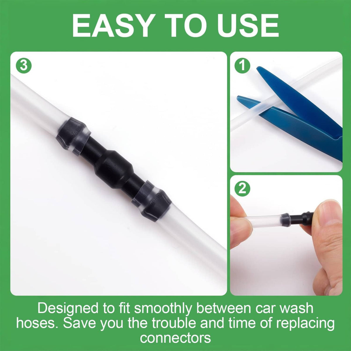 Black two-way windshield washer hose connector with barbed coupler pieces