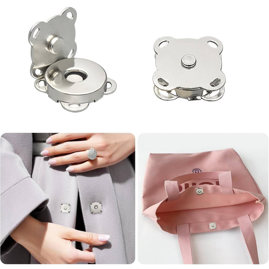 Silver magnetic snap buttons, bear-shaped metal plates with round center studs