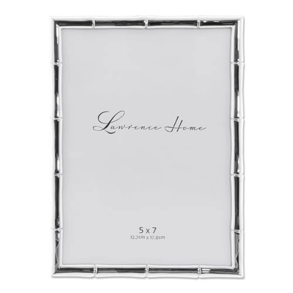 Silver bamboo-style metal 5x7 picture frame with glass and centered Lawrence Home text