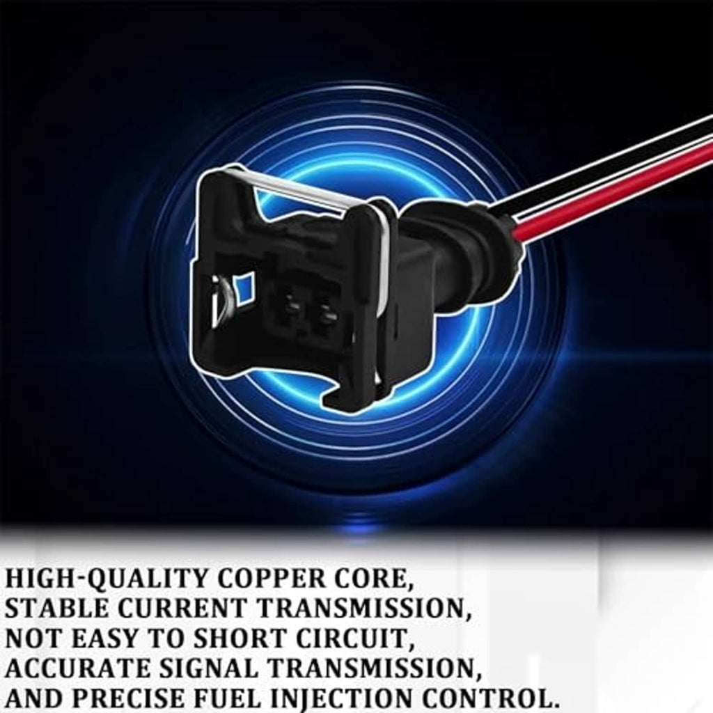 Fuel injector connector plug with black housing and red/black wires, blue glow ring