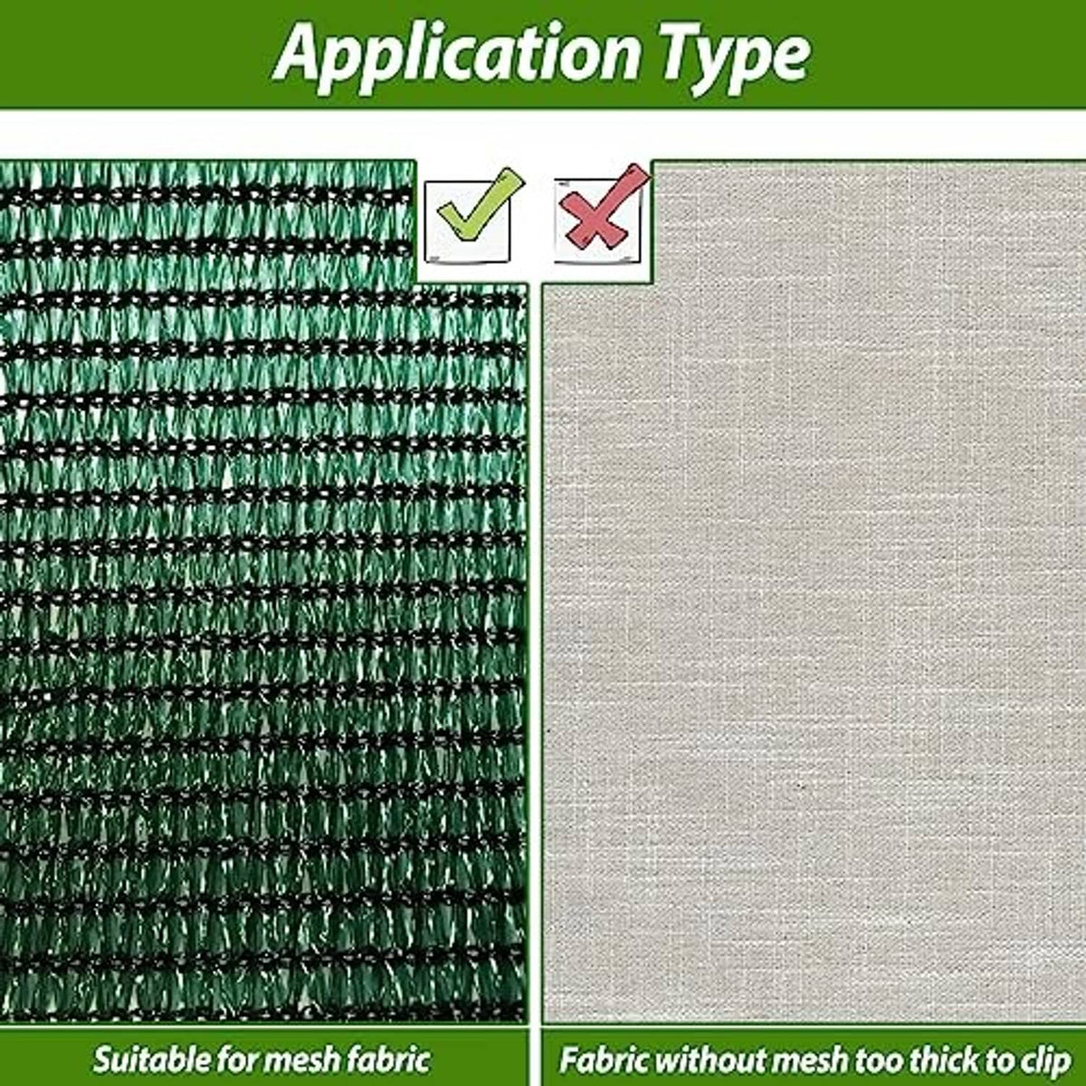 Shade cloth clips securing mesh fabric at grid points for proper fastening