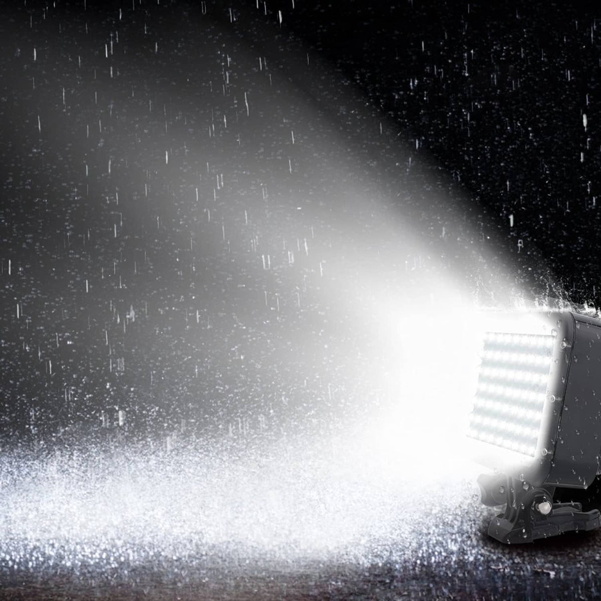 Underwater LED dive light casting a wide beam through misty water